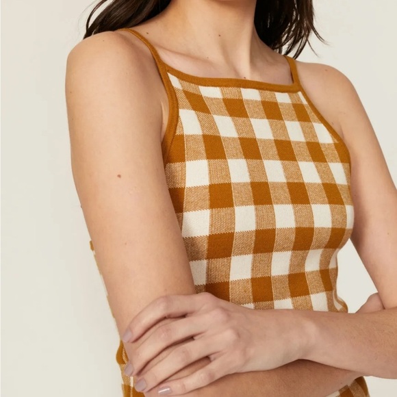 Madewell Hannah Gingham Apron Tank Rust Orange Gold Brown Sweater Material S - Picture 1 of 9